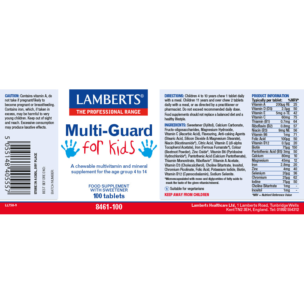 Lamberts Multi-Guard for Kids supplement container on a white background