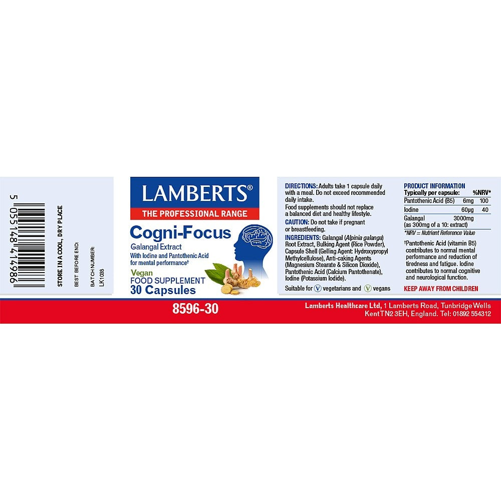Lamberts Cogni-Focus food supplement label on a white background