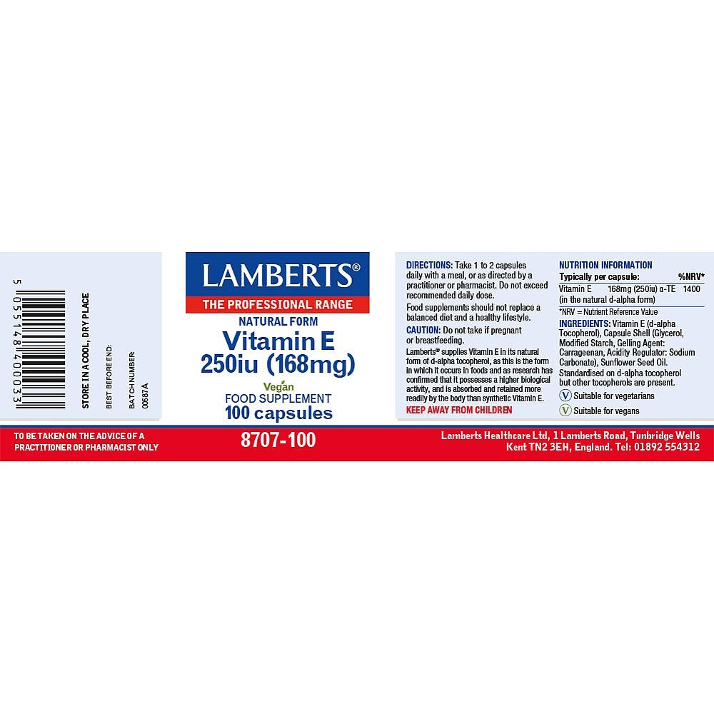 Lamberts Vitamin E supplement packaging on a white background