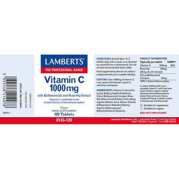 Lamberts Vitamin C 1000mg supplement packaging on a white background