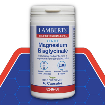 Magnesium Bisgycinate packaging on Hexagon background