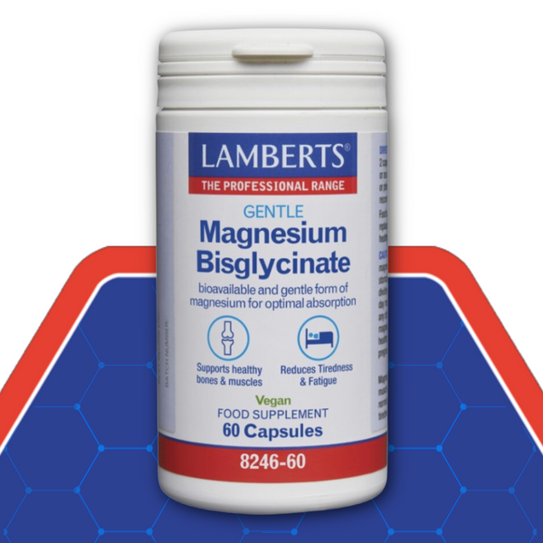 Magnesium Bisgycinate packaging on Hexagon background