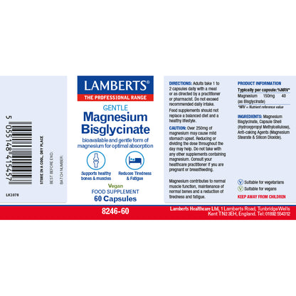 Lamberts Magnesium Bisglycinate supplement label on a white background