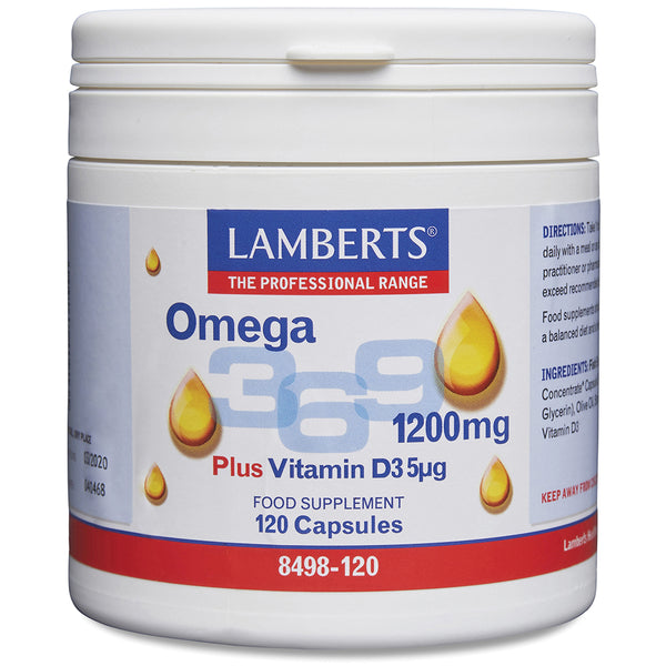 Lamberts Omega 369 supplement container on a white background