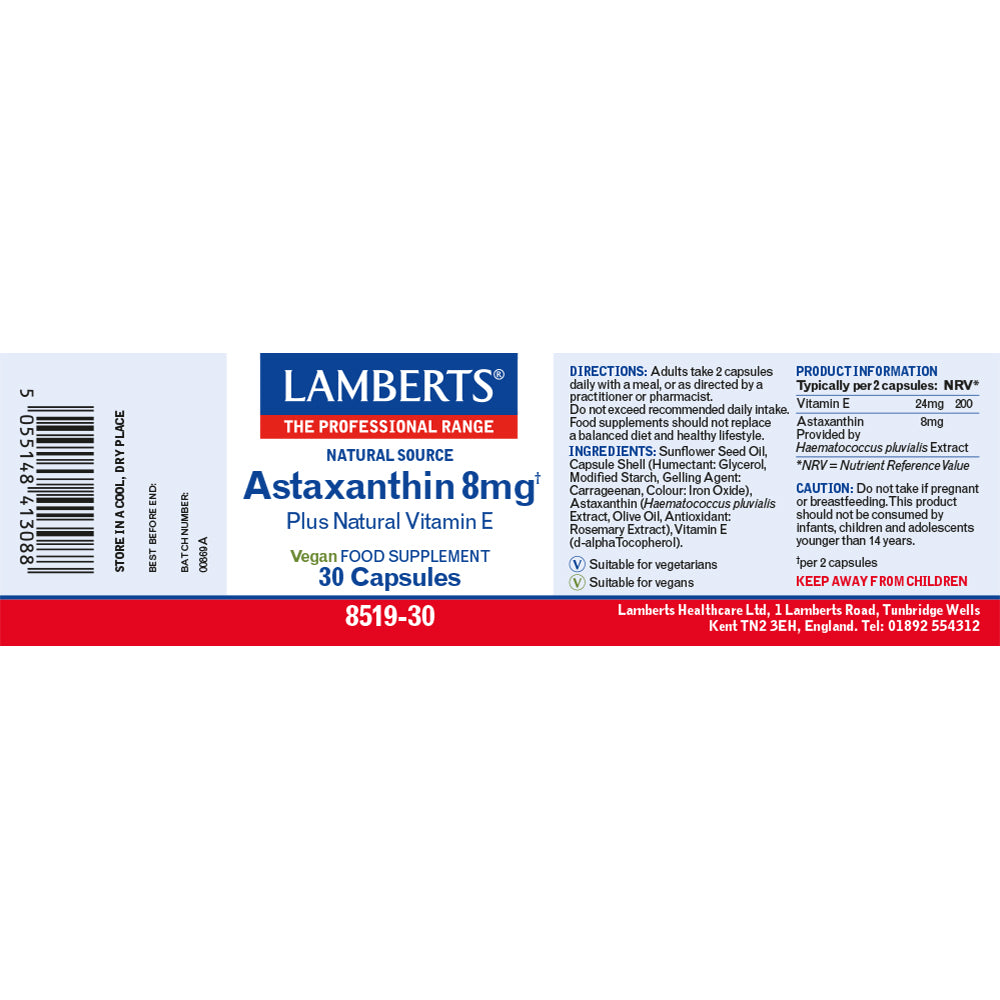 Lamberts Astaxanthin 8mg supplement packaging with label
