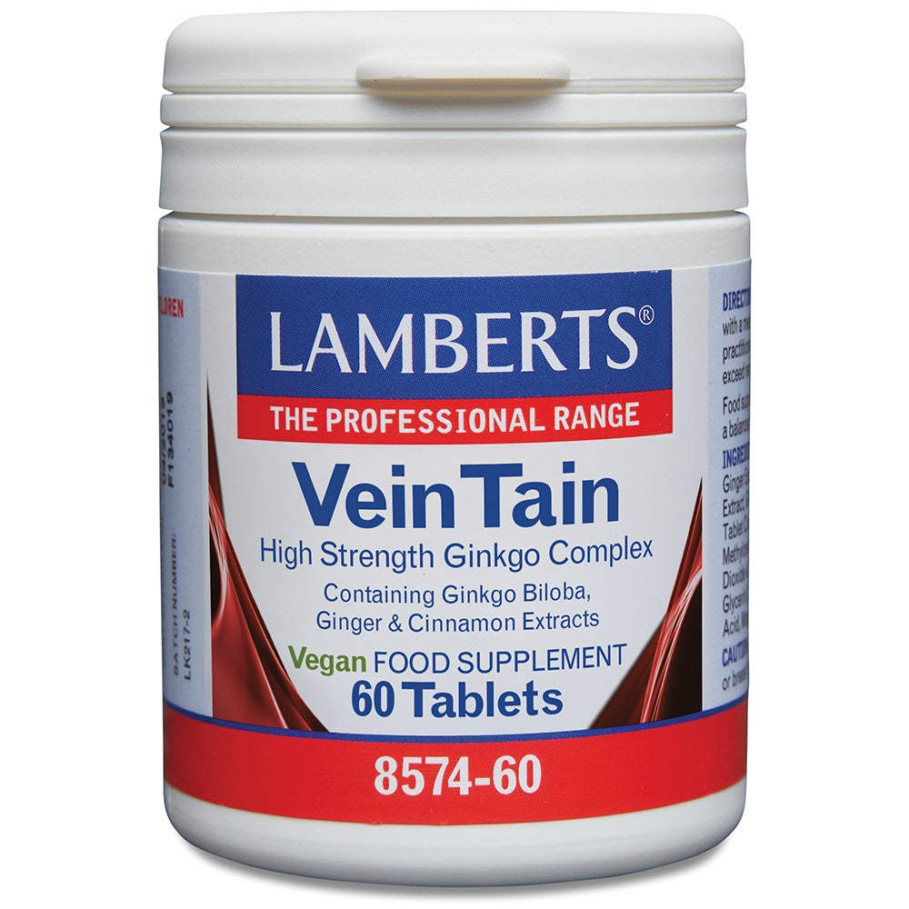Lambert's Vein Tain supplement container on a white background