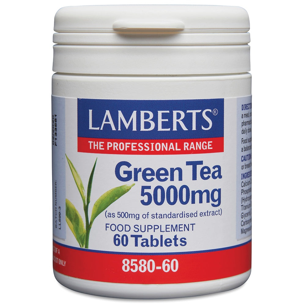 Lamberts Green Tea 5000mg supplement container on a white background