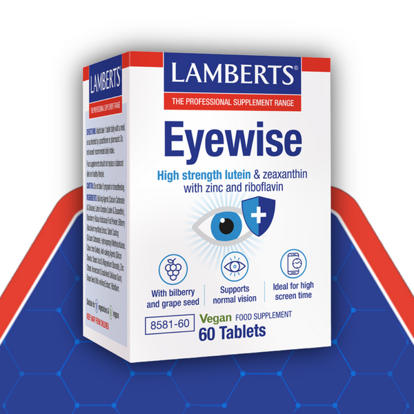 Lamberts Eyewise supplement packaging on a blue background