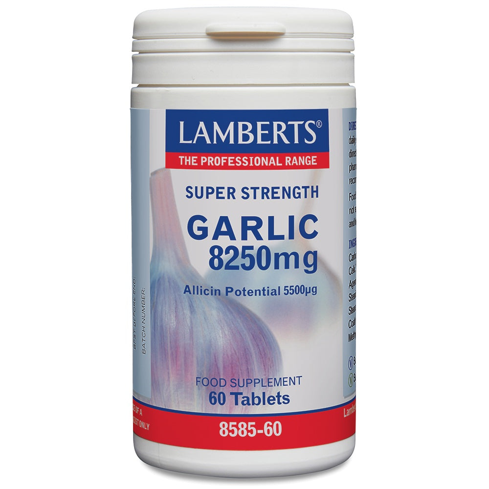 Lamberts Super Strength Garlic 8250mg supplement bottle on a white background