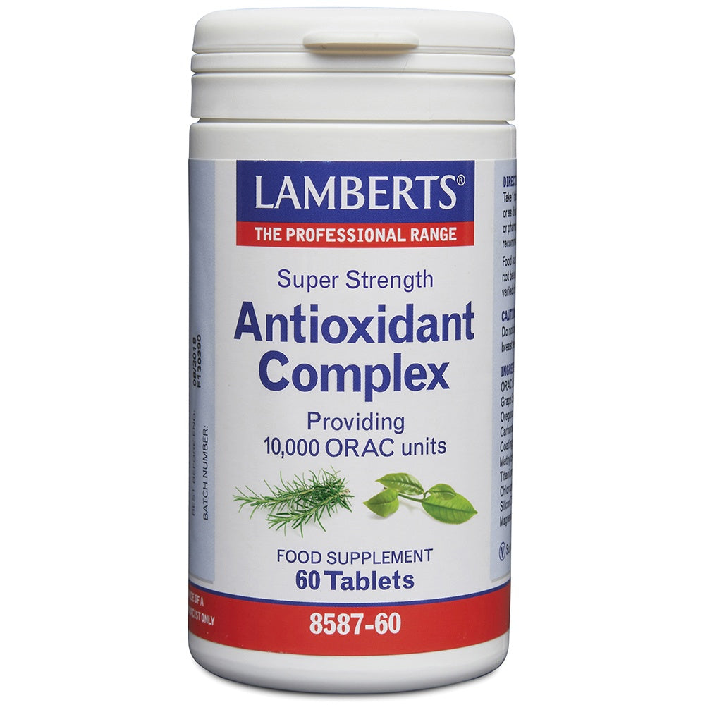 Lambert's Super Strength Antioxidant Complex supplement bottle on a white background