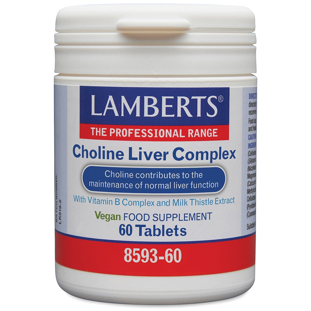 Lambert's Choline Liver Complex supplement container on a white background