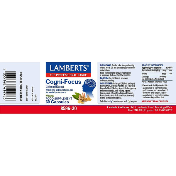 Lamberts Cogni-Focus food supplement label on a white background
