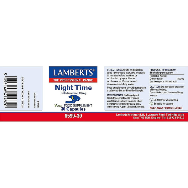 Lamberts Night Time supplement label on a white background