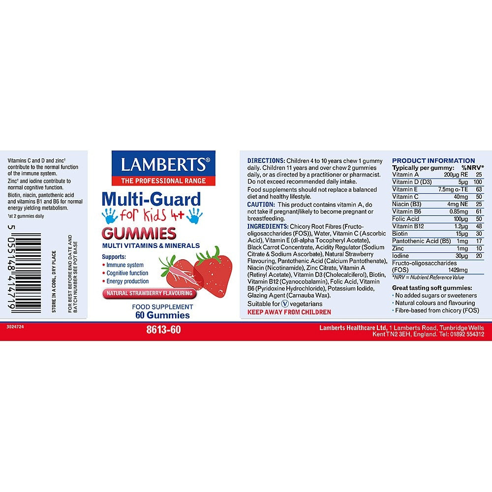 Lamberts Multi-Guard for Kids 4+ Gummies label on a white background