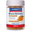 pot of Lamberts Biome Balance Gummies with an orange flavor on a white background
