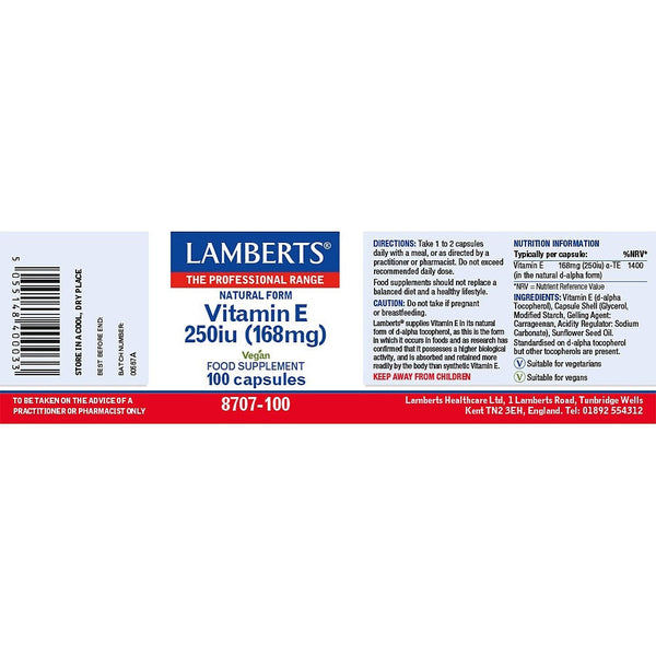 Lamberts Vitamin E supplement packaging on a white background