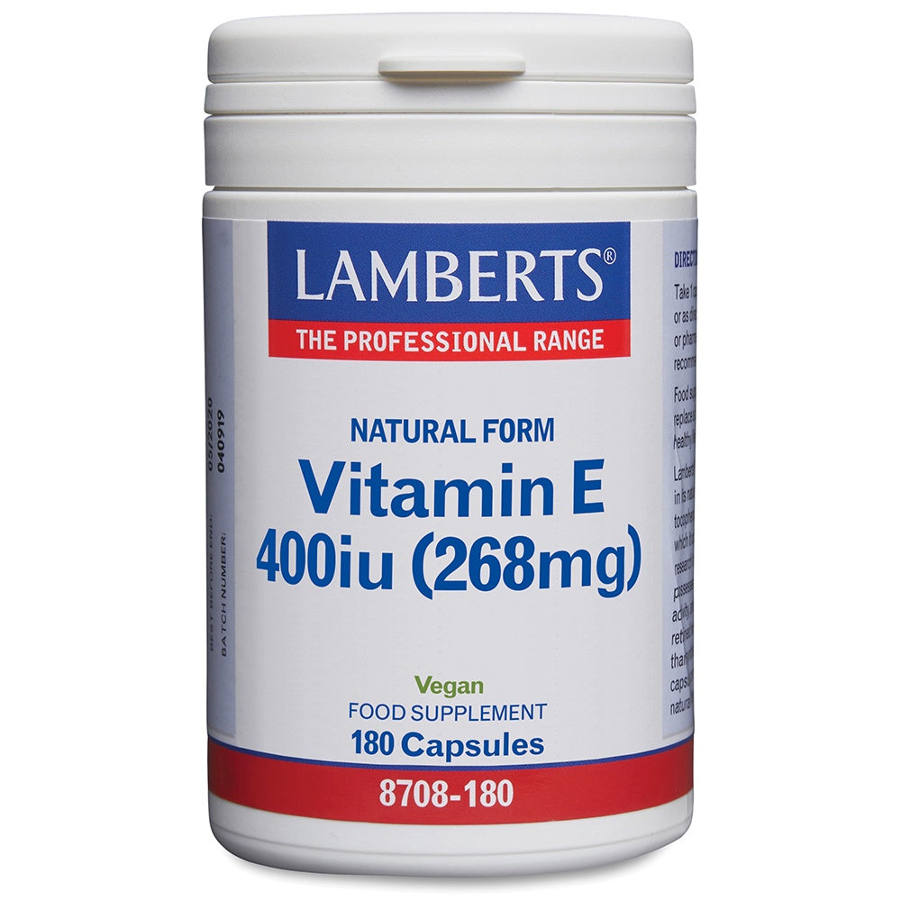 Lamberts Vitamin E supplement container on a white background