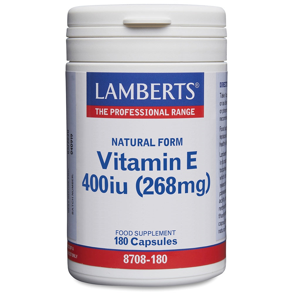 Lamberts Vitamin E supplement container on a white background