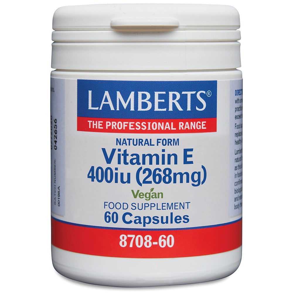 Lamberts Vitamin E supplement container on a white background