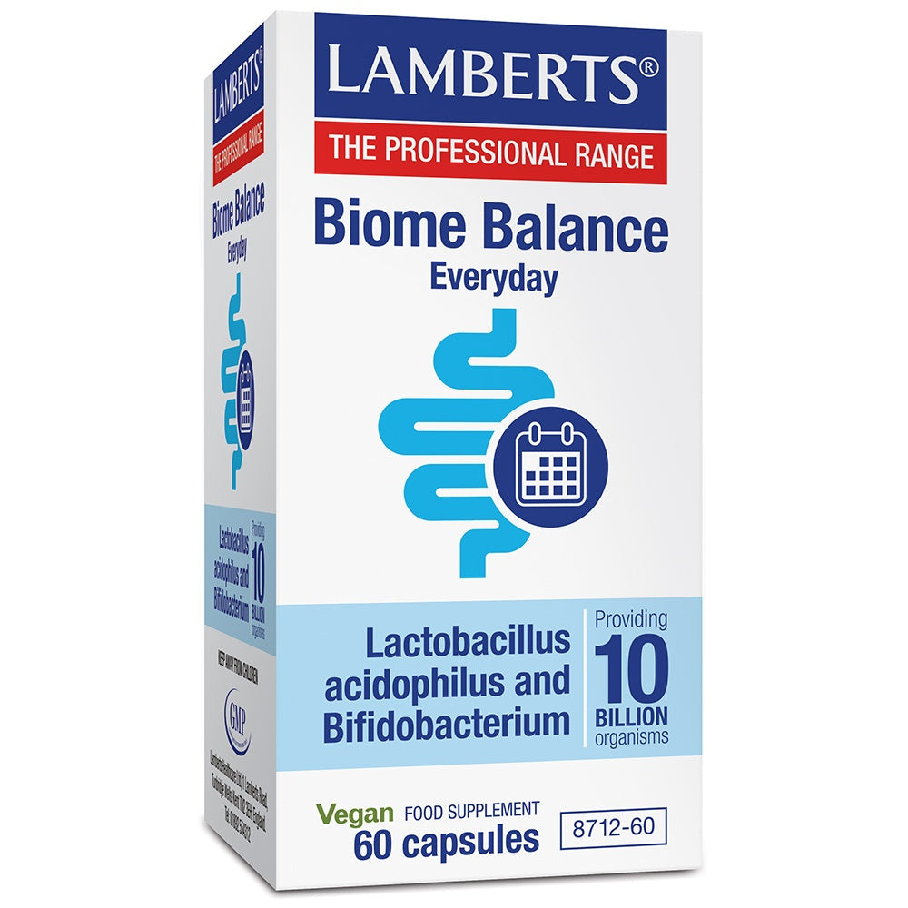 Lamberts Biome Balance Everyday supplement box on a white background