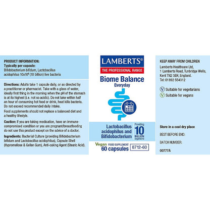 Lamberts Biome Balance Everyday supplement packaging on a white background