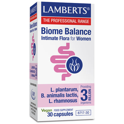 Lambert's Biome Balance supplement box for women on a white background