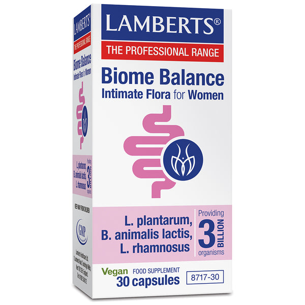 Lambert's Biome Balance supplement box for women on a white background