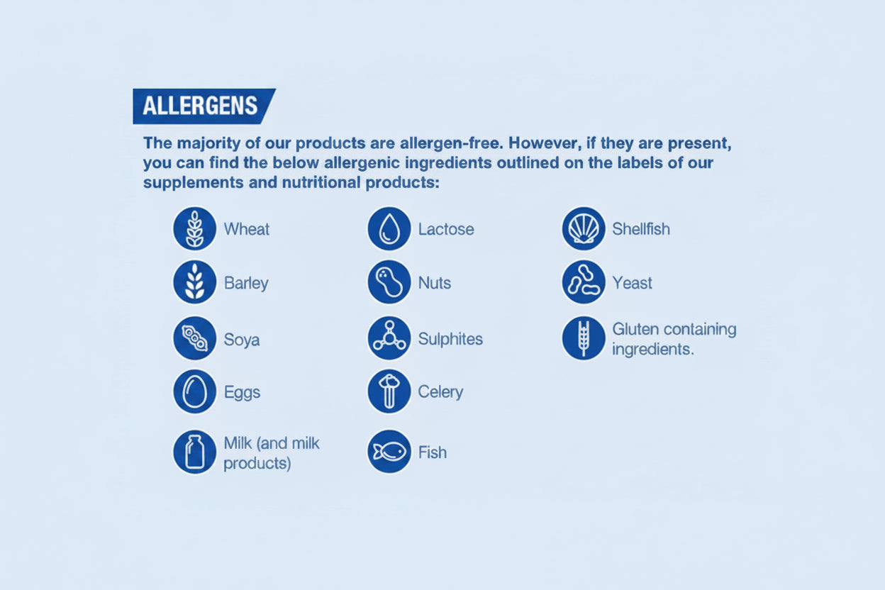 List of allergens with corresponding icons on a blue background