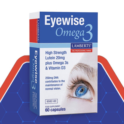 Eyewise Omega3 supplement box with blue and red design on a white background
