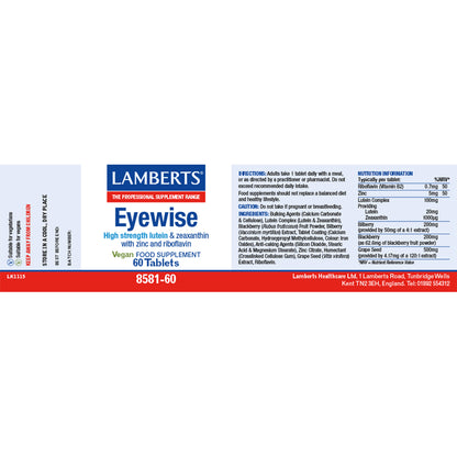 Lamberts Eyewise supplement packaging with text and branding on a white background