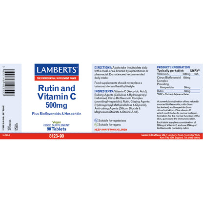 Rutin & Vitamin C 500mg label on white background