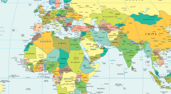 Colorful world map showing countries and continents